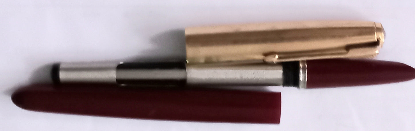 Parker 51 Crimson body and 1/10 20 Ct Gold Plating Cap Fountain Pen.