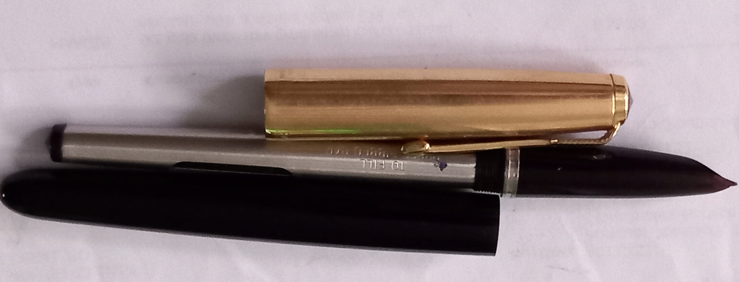 Parker 51 Black Body  and 1/10 12 Ct Gold Cap Fountain Pen