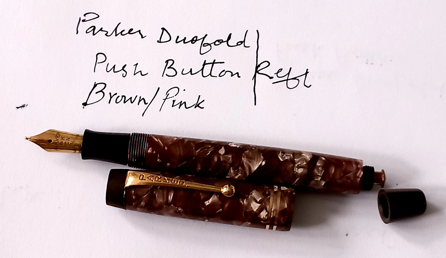 Parker Duofold Fountain Pen Brown Marble Push Button Refiller