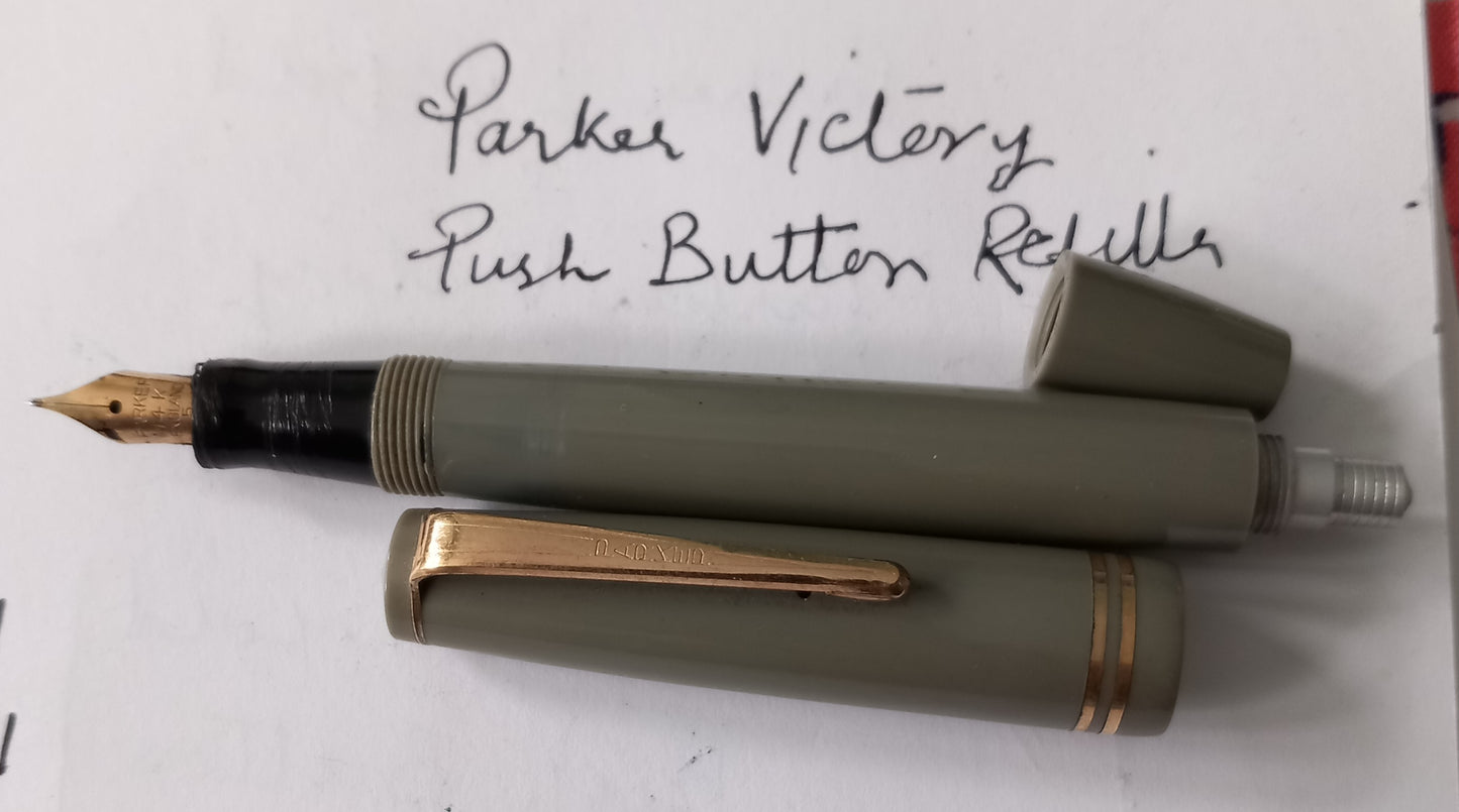 Parker Victory Grey body Fountain Pen .with push Button Refiller.
