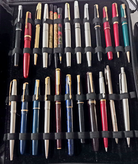 The Parker collection includes 48 items, featuring 45 fountain pens,