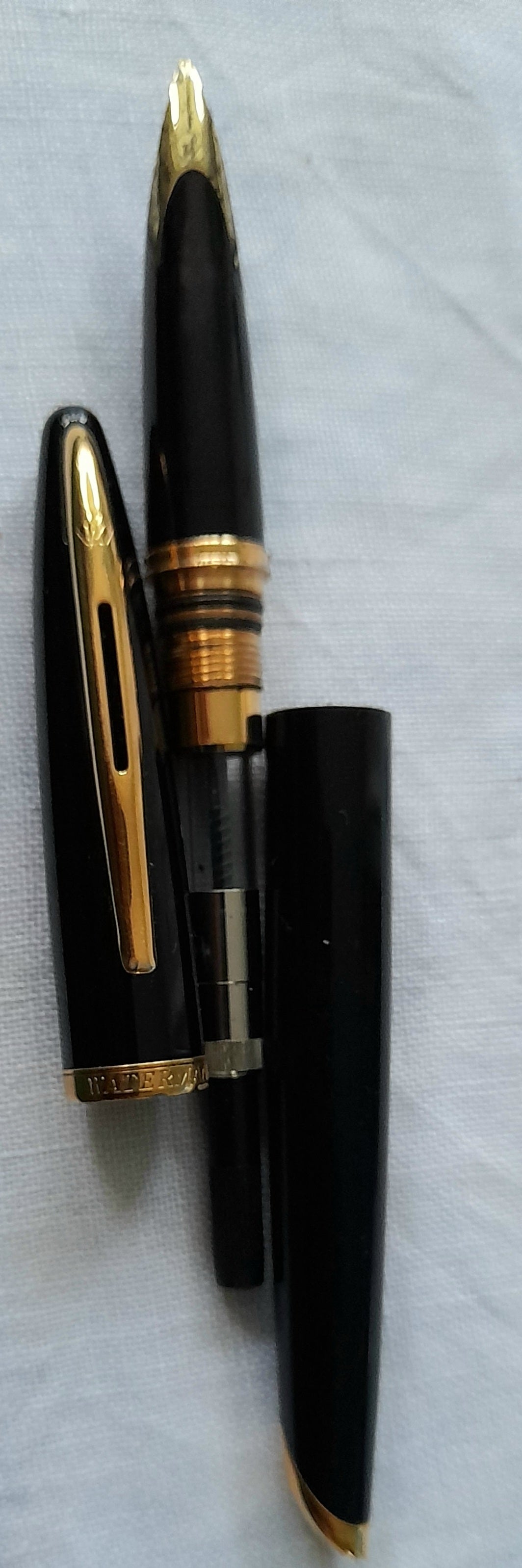 Waterman's Carene Black Lacquer Gold Trim Fountain Pen France.