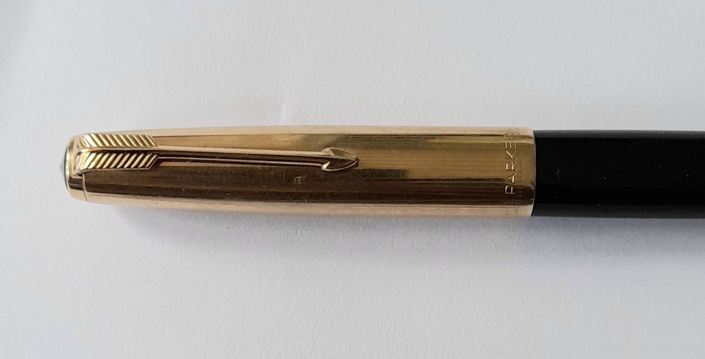 Parker 51 Gold Plated Cap and Black Barrel Fountain Pen