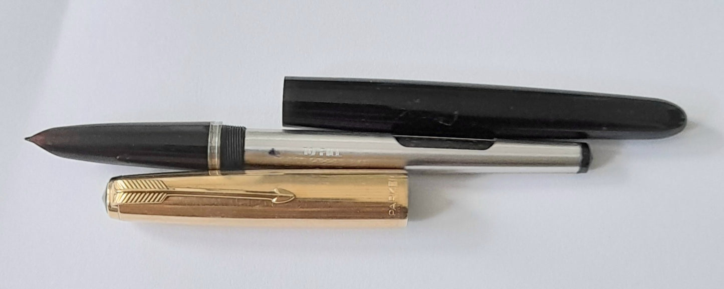 Parker 51 Gold Plated Cap and Black Barrel Fountain Pen